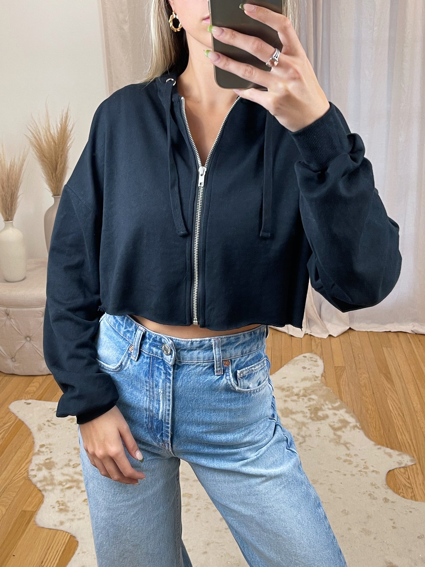 Raw Hem Zip Up