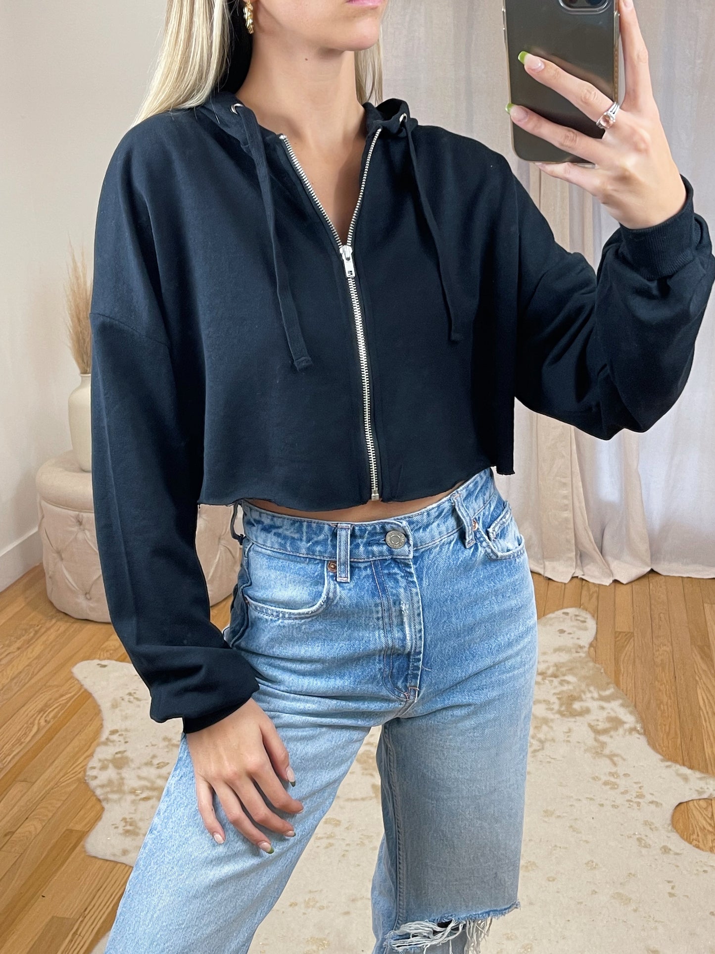 Raw Hem Zip Up