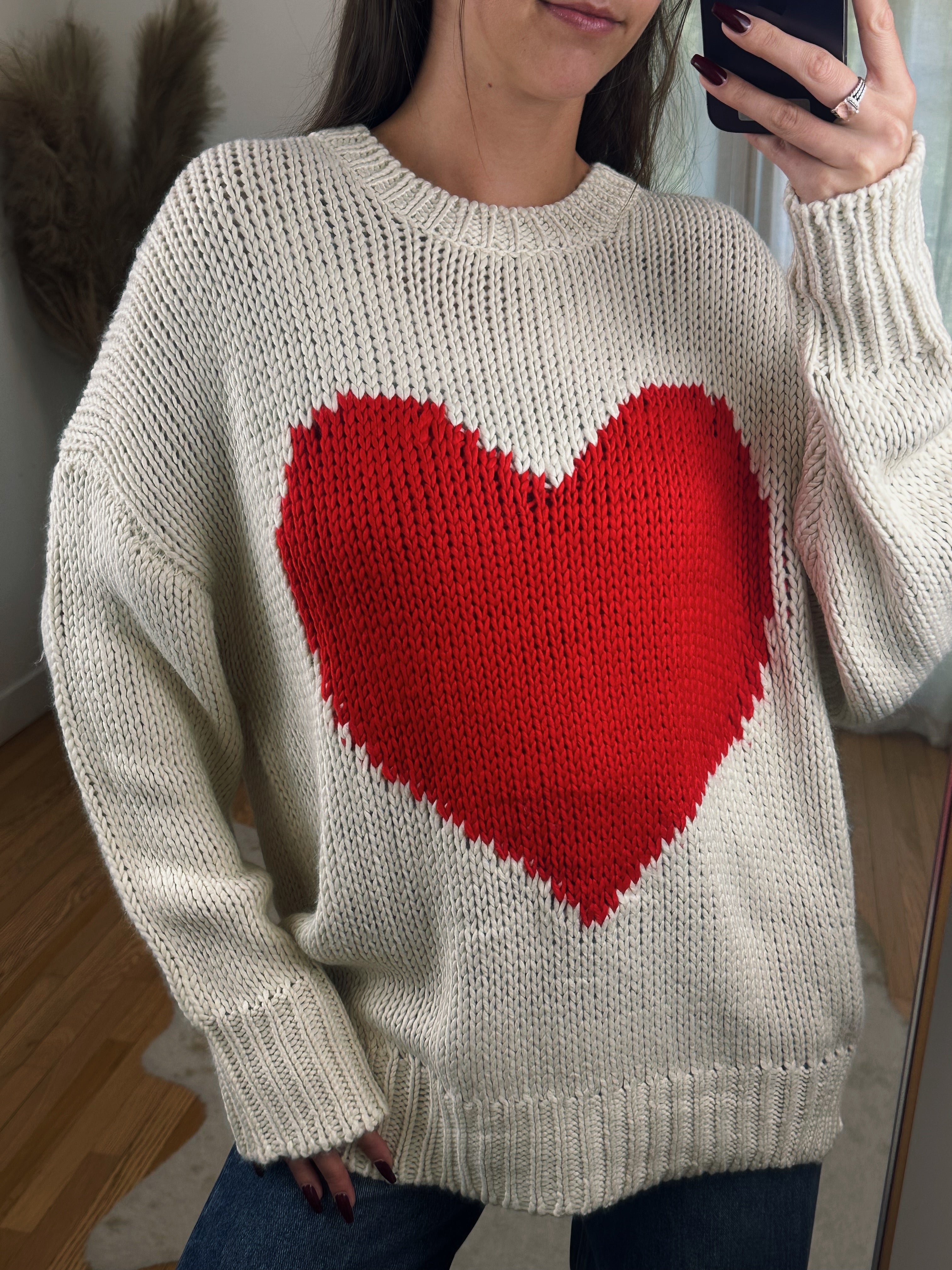 NEW Oversized Bubble shops Heart Knit Sweater