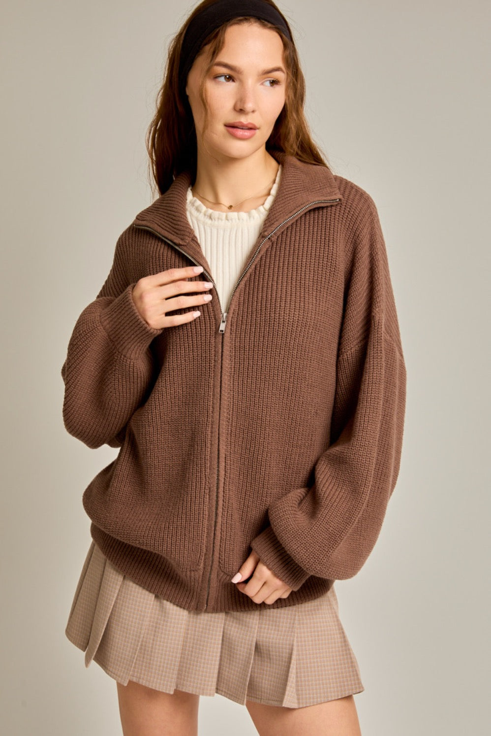 トップス ag by experiment zip up knit cardigan AL11611W_original_neutral_mist