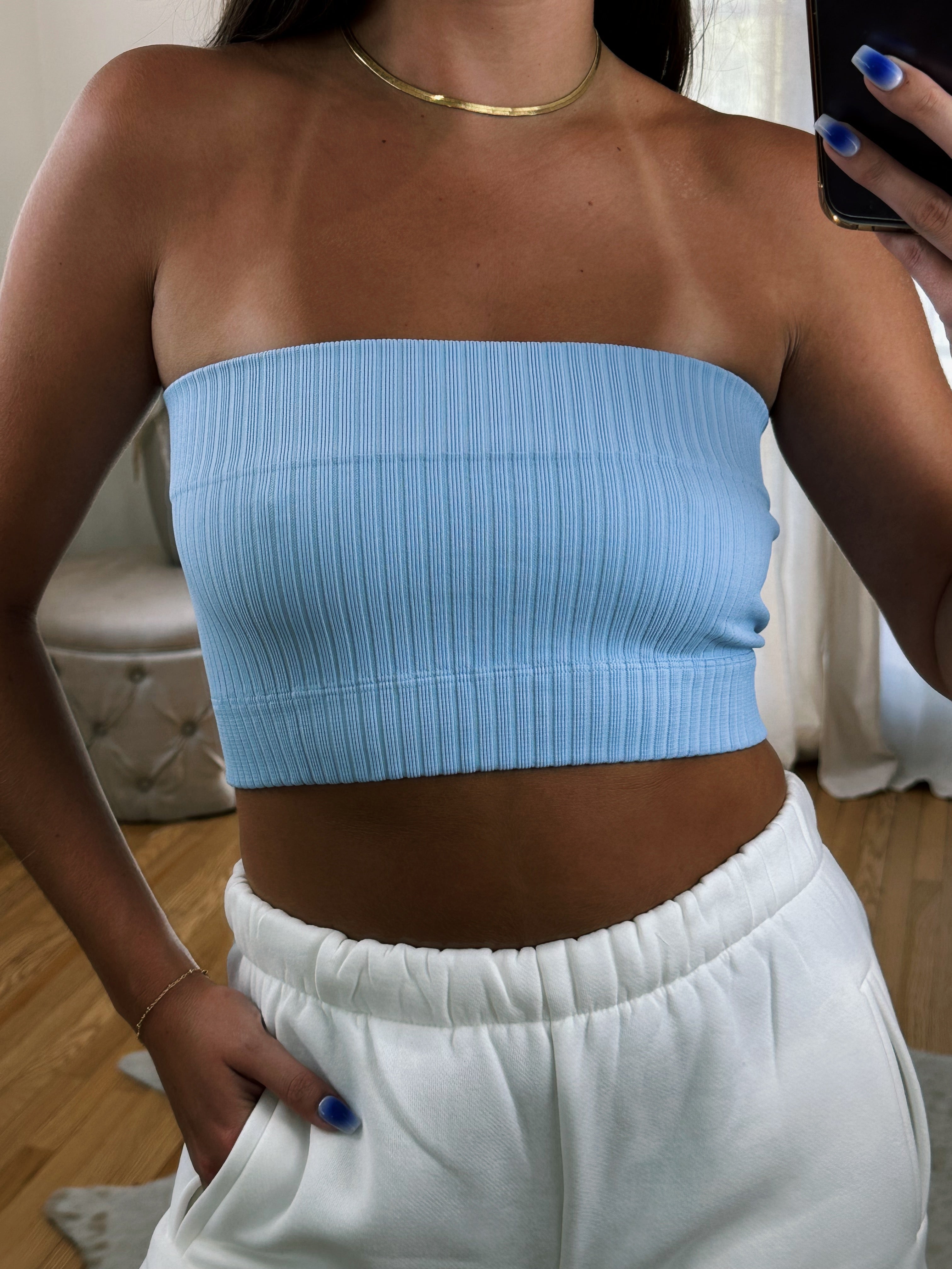 Light blue hot sale strapless top